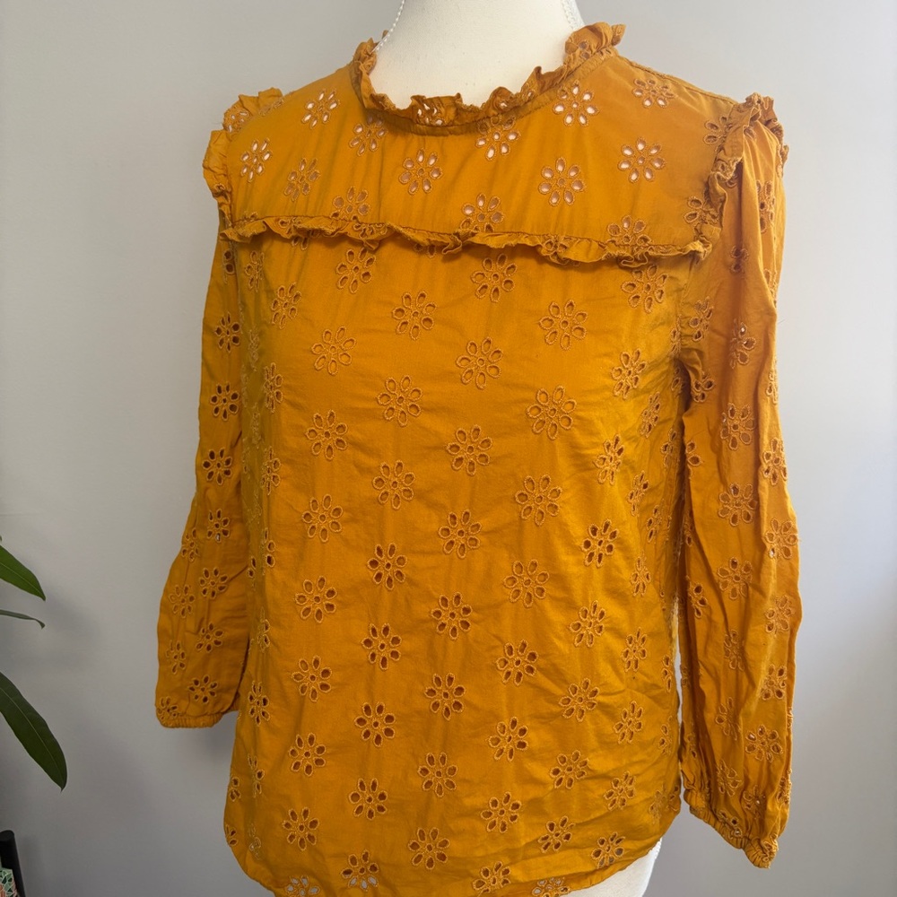 J Crew Mustard Ruffle Blouse